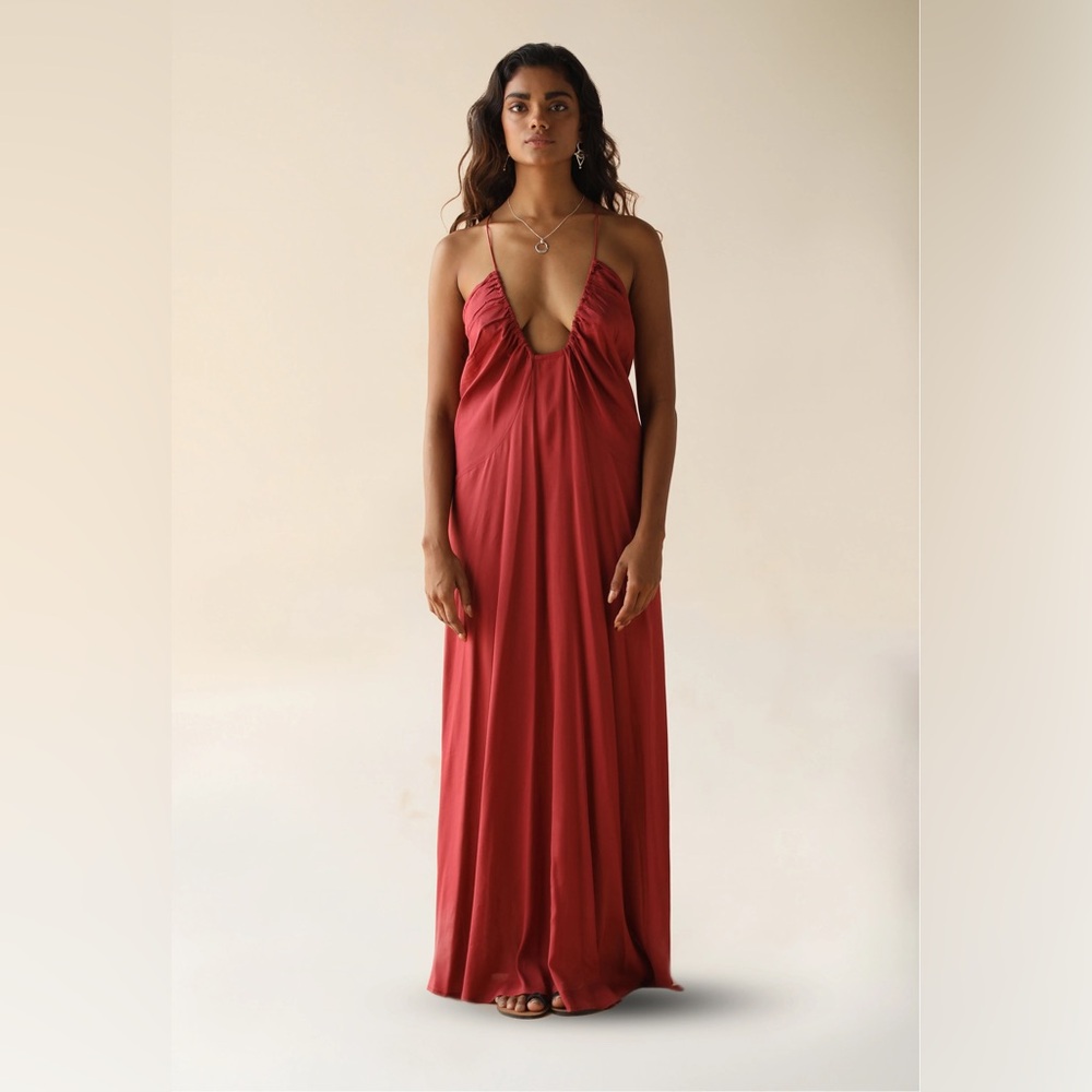 Fara Boutique Plunging Halter Maxi Dress